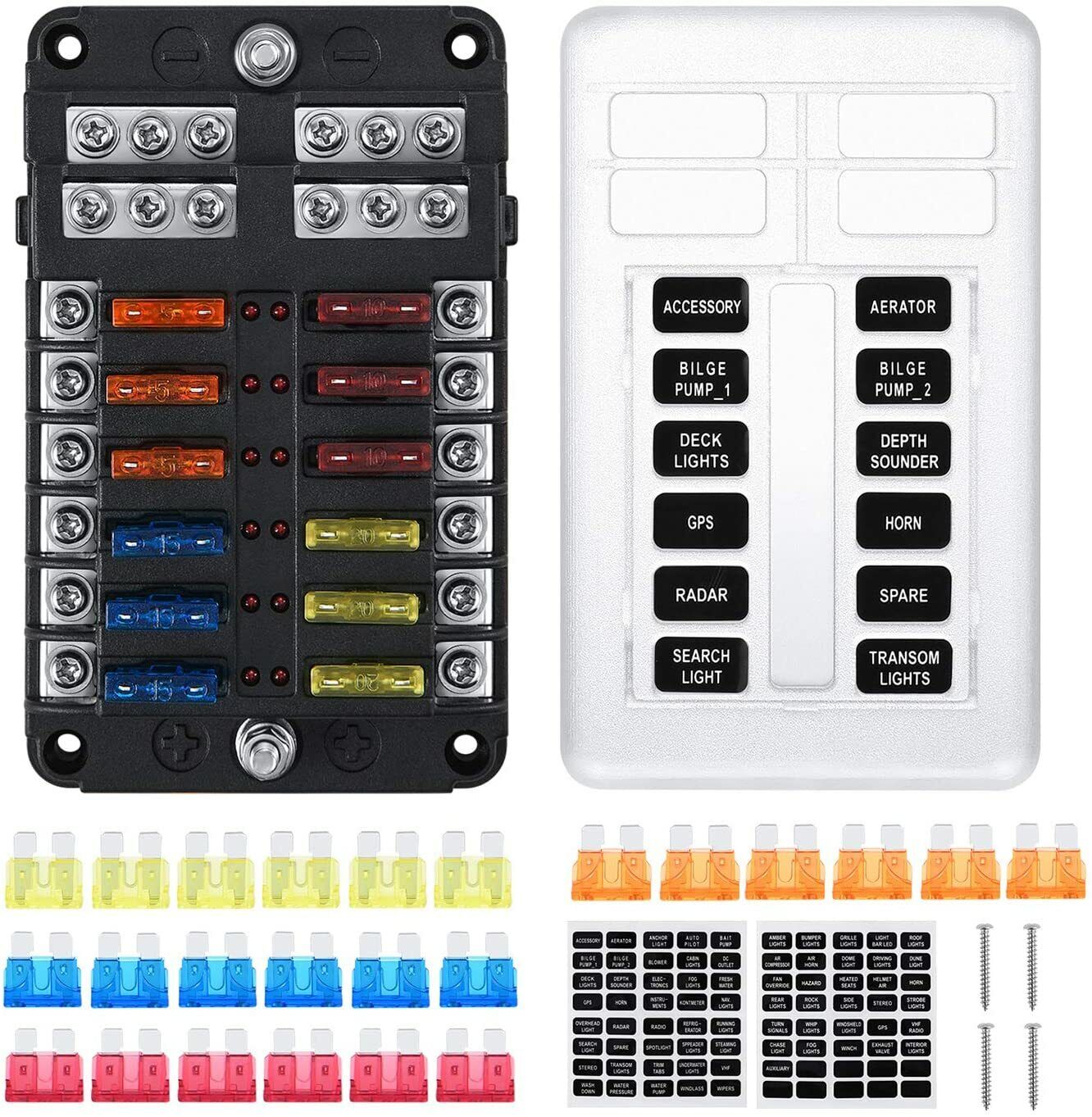 12 vejs blade sikrings boks blok & Auto Marine FuseBox Holder 12V 32V Bus Bar Car Kit - LifafaDenmark Aps