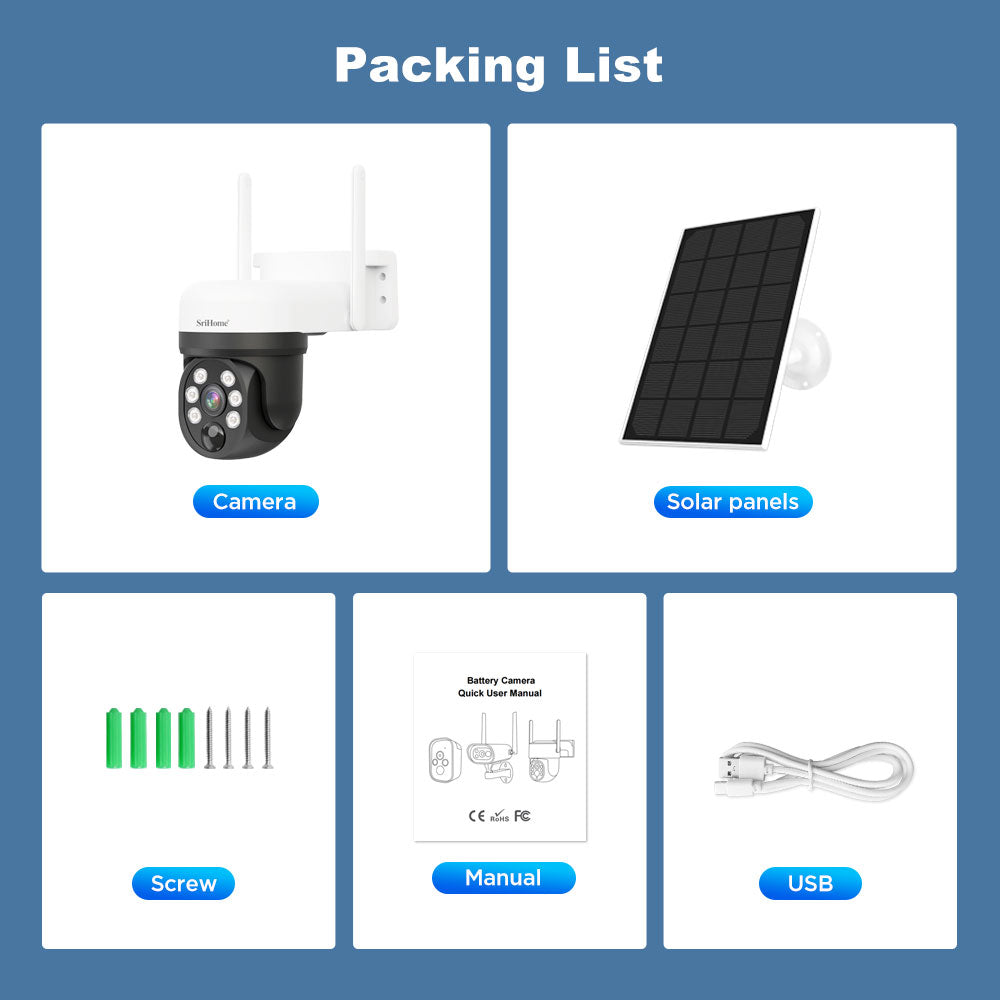 Srihome 4MP Digital Zoom Solar Trådløst batteri Laveffekt udendørs IP-kamera IP66 PTZ To-vejs lyd - LifafaDenmark Aps