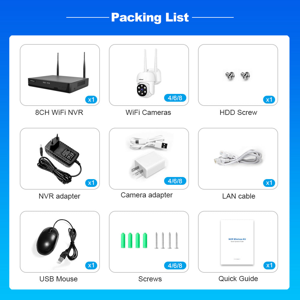 6CH Srihome NVS001-IPC030 HD 2MP,1080P(1920 x1080),H.264 Indbygget mikrofon og højttaler - LifafaDenmark Aps