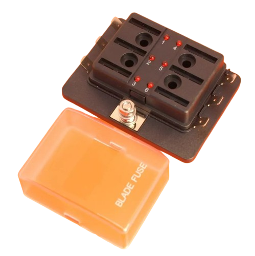 6 vejs LED sikrings boks holder til standard klinge sikringer med advarselslys 12V 24V - LifafaDenmark Aps