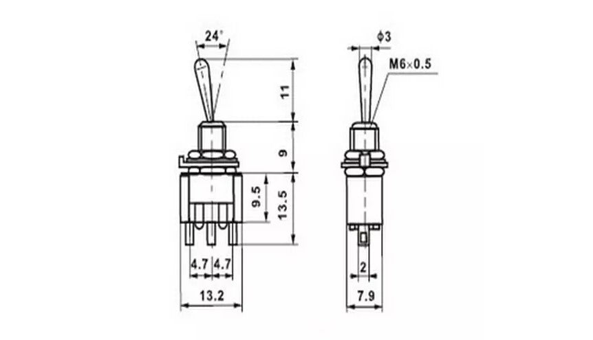 Vippe kontakt Tænd/sluk Tænd 3 positioner SPDT 3A 250v til båd, bil, instrumentbræt, model jernbane - LifafaDenmark Aps