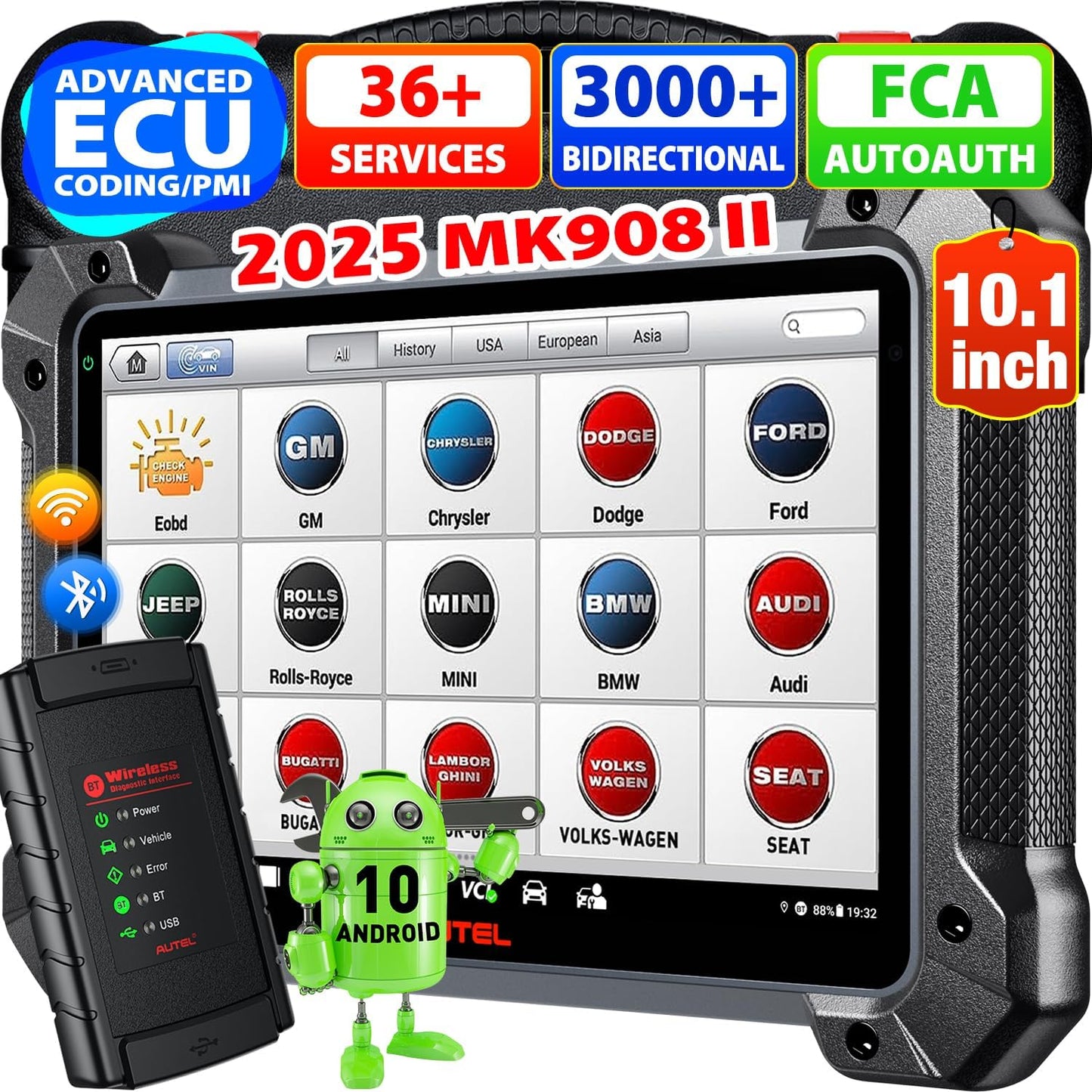 Autel MaxiCOM MK908 II scanner, ECU-kodning, 38+ service, 3K+ tovejsværktøj, OS 10, OE alle systemer, Auto Scan 2.0 - LifafaDenmark Aps