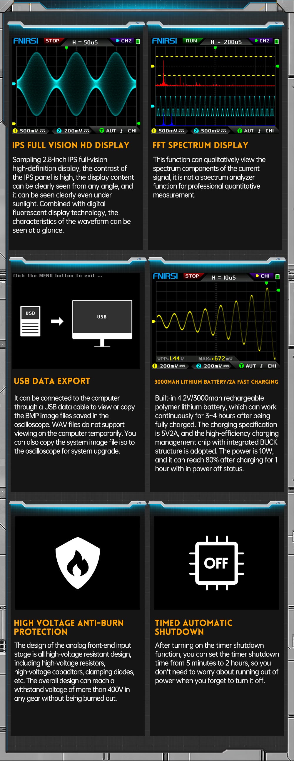 FNIRSI DPOX180H Håndholdt Dual Channel Digital Oscilloskop 180MHz-3DB 2 I 1 Funktion Signal generator Fluorescens Display ZOOM - LifafaDenmark Aps