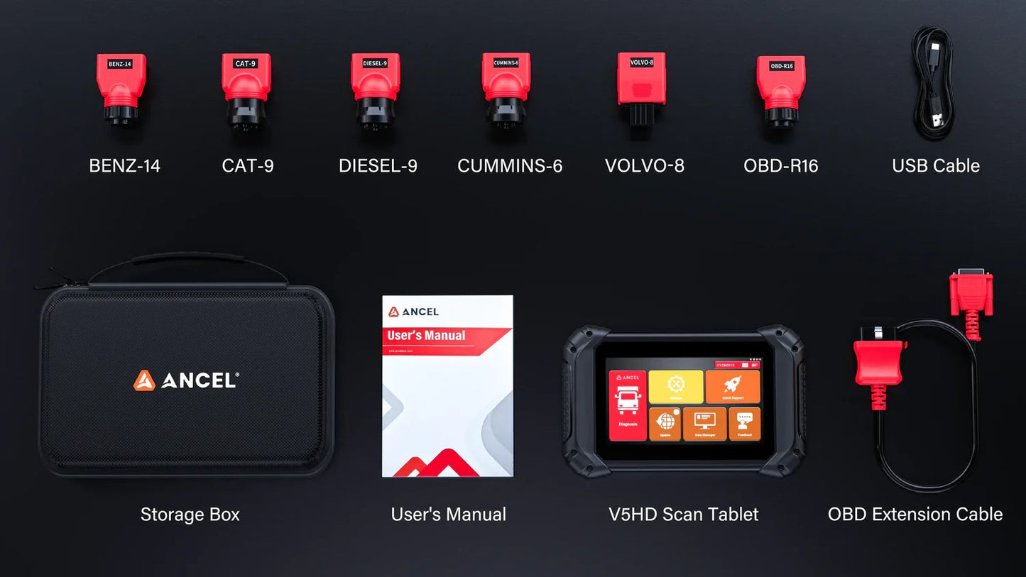 ANCEL V5 HD Heavy Duty Truck Scanner, Tovejs Diesel Diagnostic Scan Tool ECU-kodning, 40+ nulstiller Fuld System Diagnostic - LifafaDenmark Aps
