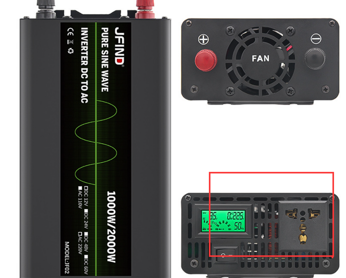 Jfind Pure Sine Wave 12V til 220V inverter adapter til 1000w spidseffekt 2000W - LifafaDenmark Aps