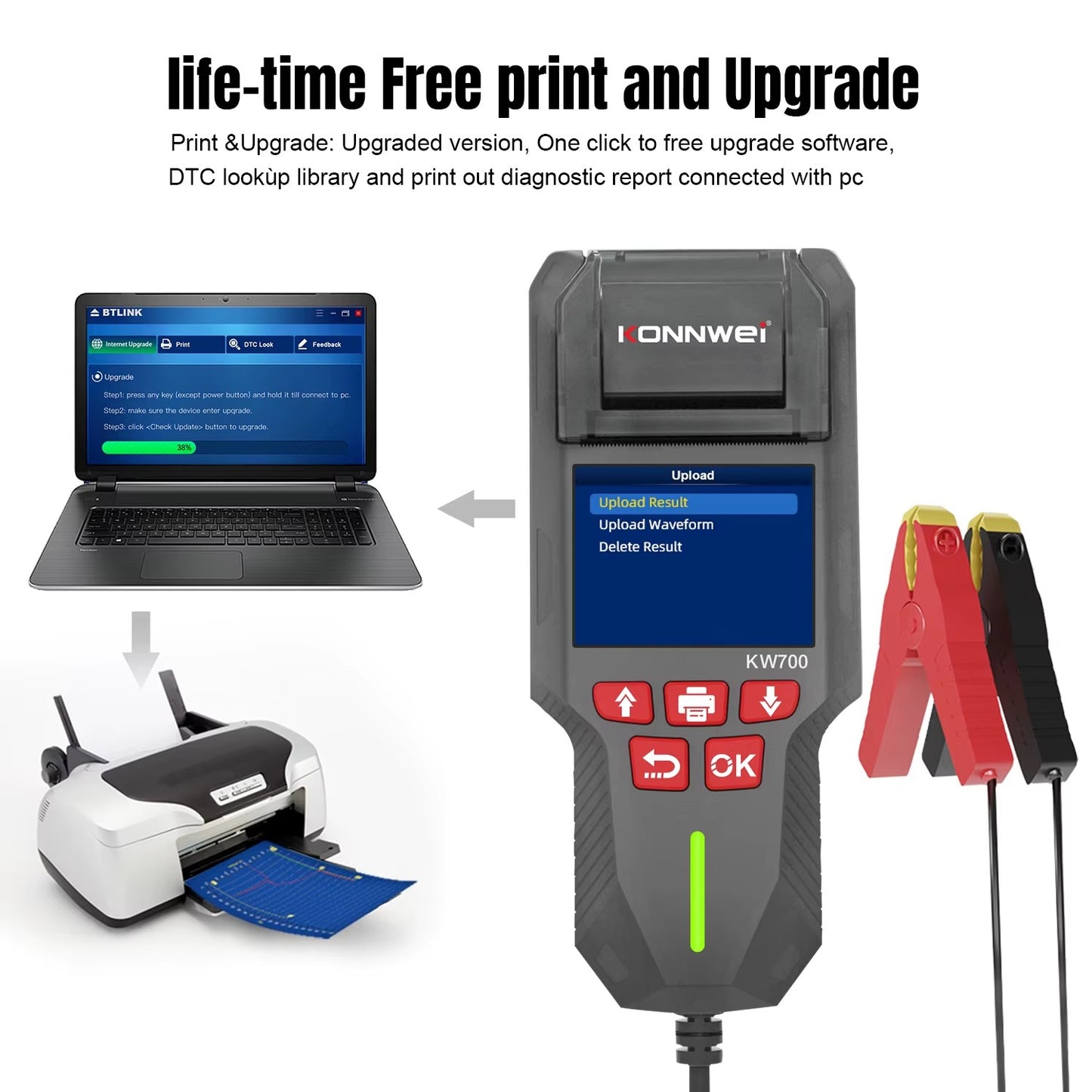 KONNWEI KW700 Professionel 12V 24V Bil batteri tester Indbygget med Printer