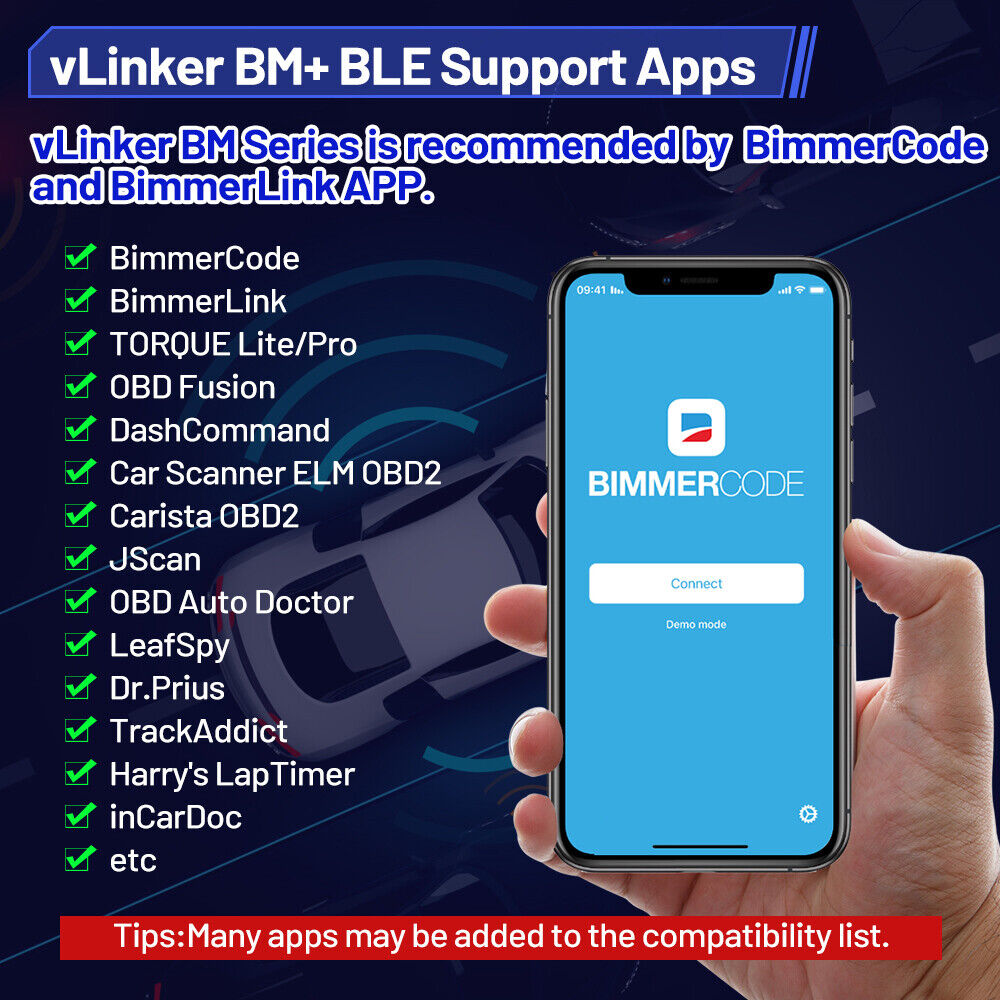 Vgate vLinker BM Plus Bluetooth OBD2 Scanner BIMMERCODE Til BMW Coding IOS Android