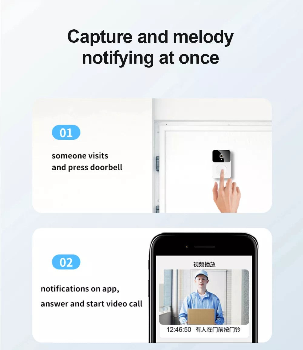 Smart Ring Trådløs WiFi Videodørklokke Til Sikkerhed Dørklokke Monitor Kamera HD IR Night Vision Fjernbetjening Intercom Alarm - LifafaDenmark Aps