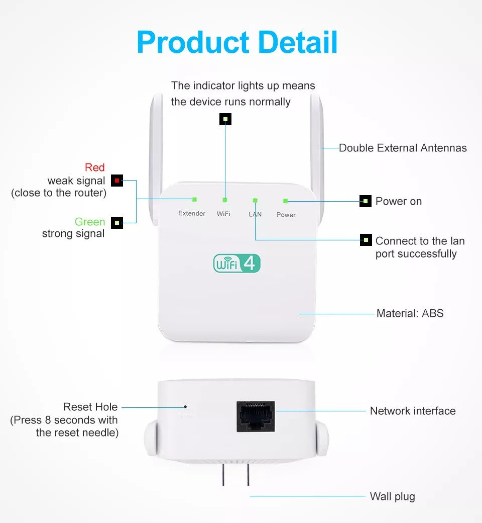 5G WiFi Router Forstærker Signal Extender Netværk Wifi Booster 300Mbps 5 Ghz Langrækkende trådløs WIFI Repeater - LifafaDenmark Aps