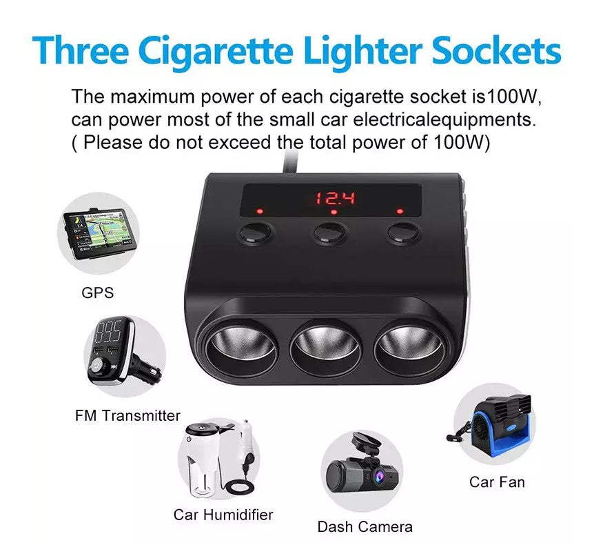 Hurtig opladning 10A Fire USB-biloplader cigarettænder 12V 24V cigarettænderstik med LED strømindikator