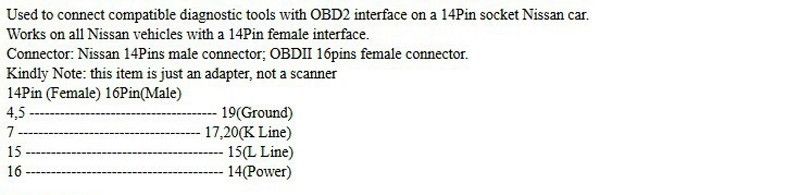 14 Pin to 16 Pin Diagnostic Adapter For Nissan - Lifafa Denmark