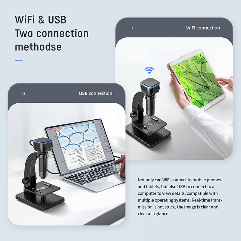 WiFi & USB digitalt mikroskop 1080P HD mikroskop inspektionskamera IP67 vandtæt med 8 LED lys
