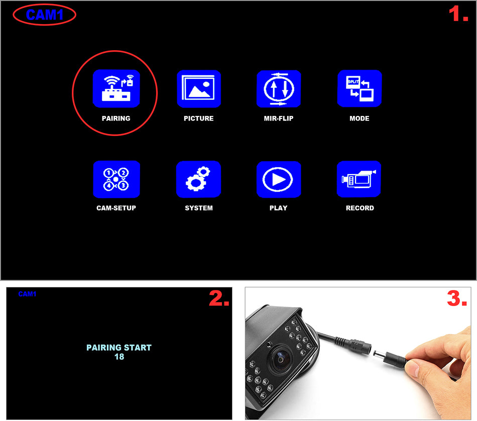AHD 4-kanals digital DVR-optager monitor med trådløst AHD-kamera forfra bagfra til lastbil, trailer, bus, campingvogn, pickup - LifafaDenmark Aps