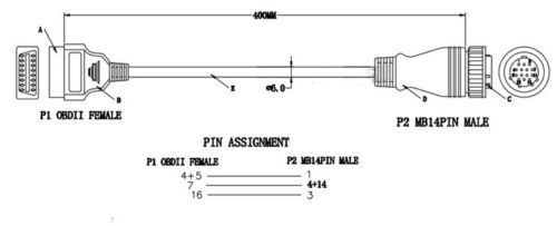 14 Pin to 16 Pin OBD2 Connector Diagnostic kabel for Mercedes Benz Sprinter - Lifafa Denmark