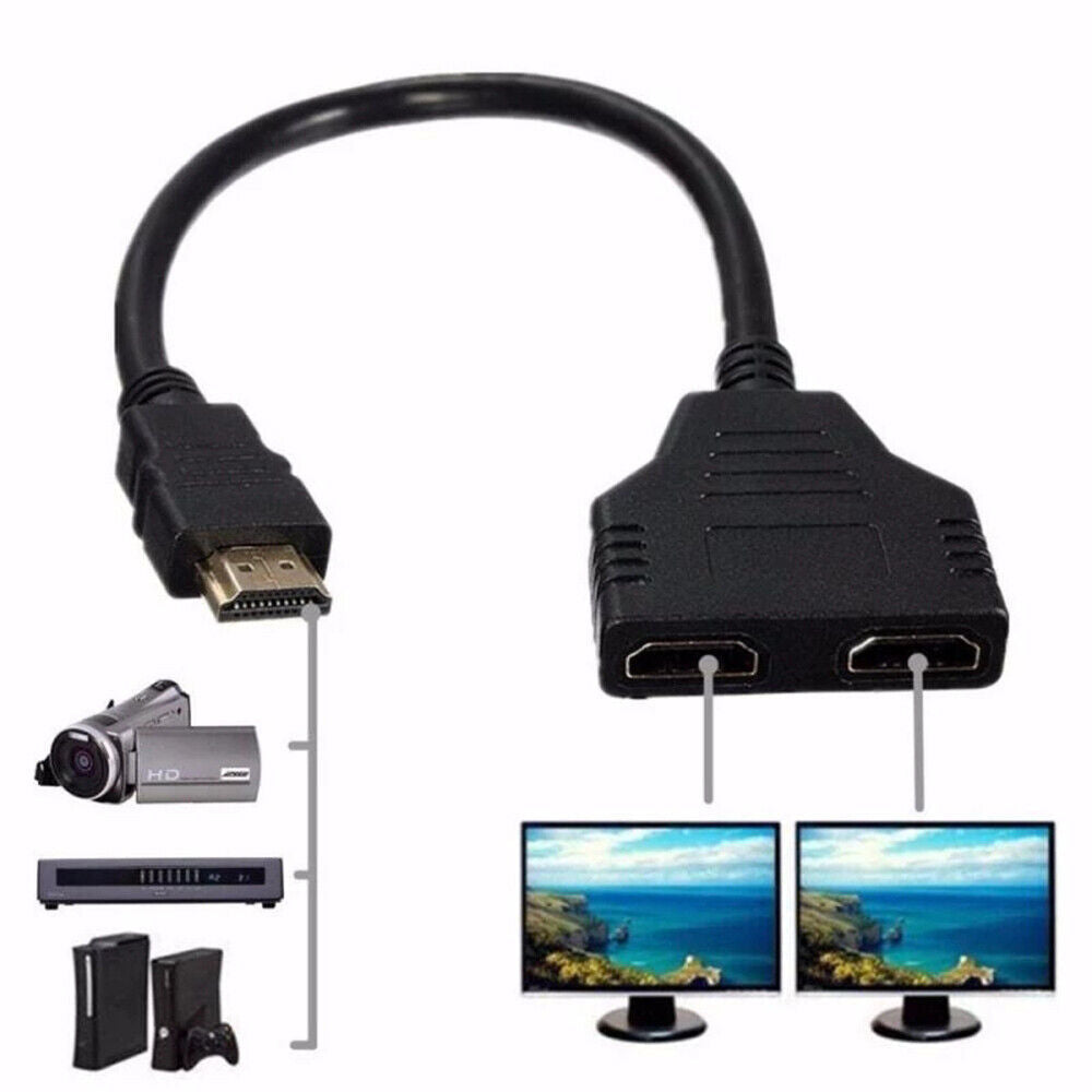HDMI splitterkabel 1 han til 2 x hun ledning 2-vejs port socket Y-adapter - LifafaDenmark Aps