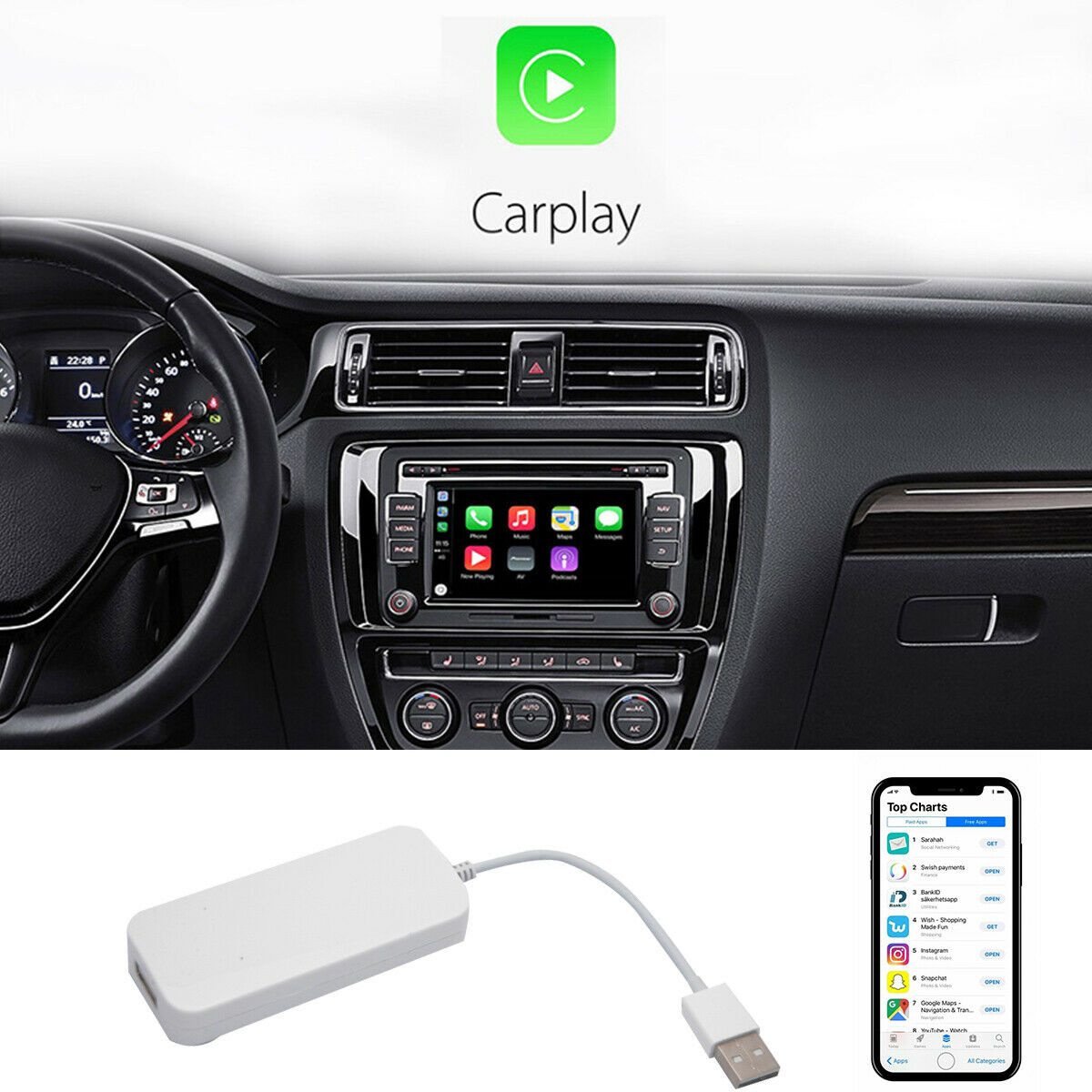 USB Dongle Adapter for Apple iOS CarPlay Android Car Radio Navigation Player - LifafaDenmark Aps