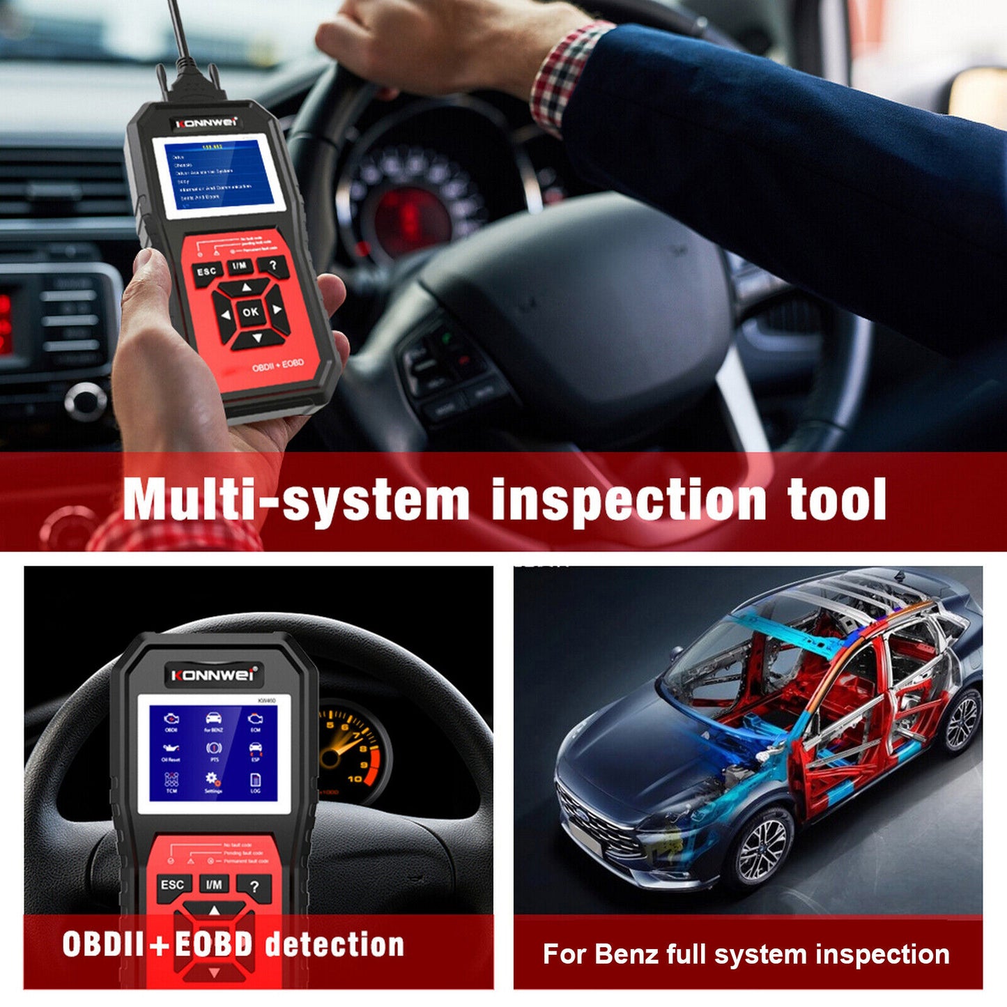 KW460 Auto OBDII Diagnostic Scanner OBD EOBD Auto Code Reader til Benz