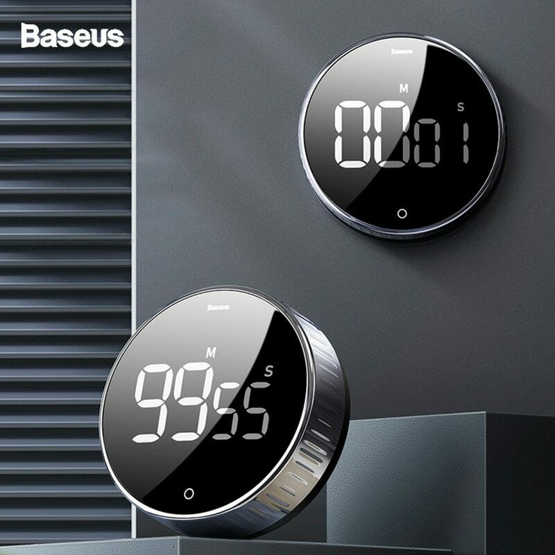 Baseus LCD Digital Timer Køkken Magnetisk Nedtælling Stopur Æg Madlavning Alarm