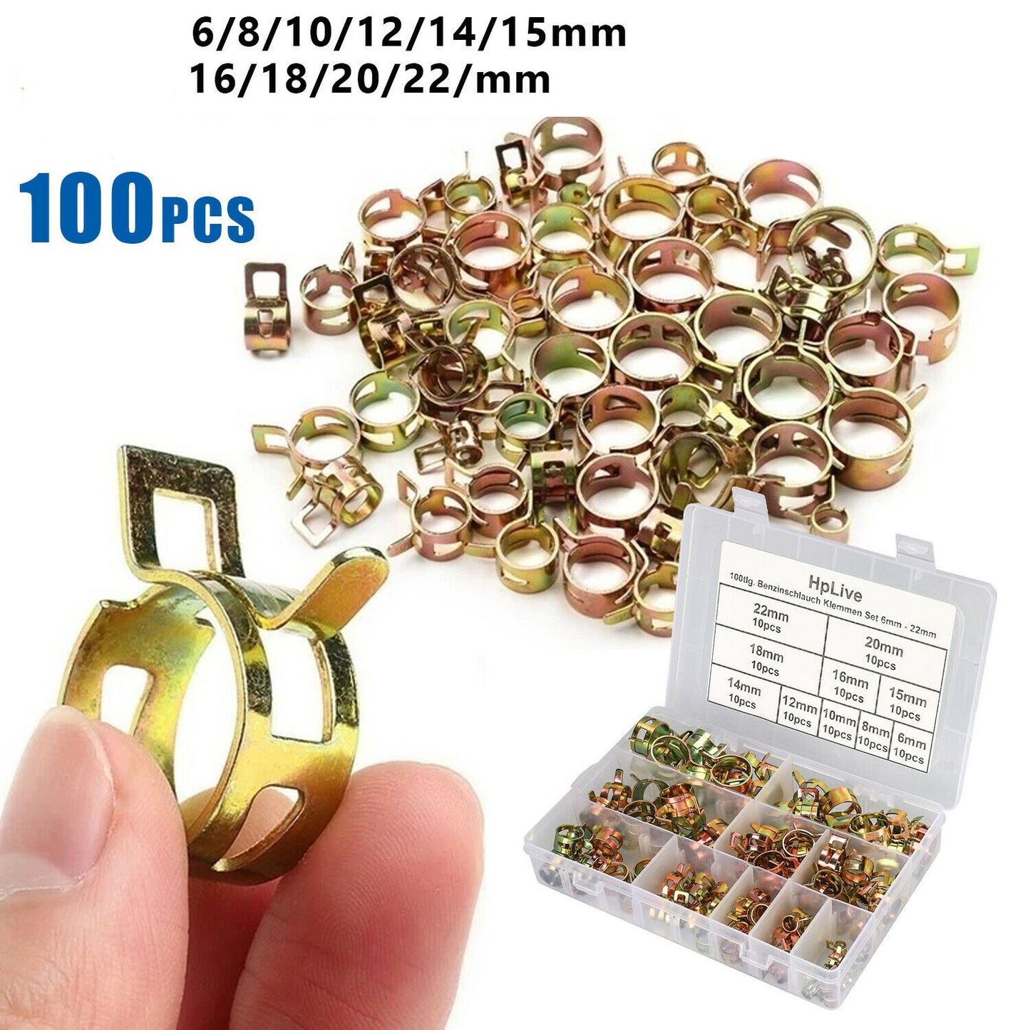 100 stk 6 8 10 12 15 16 18 20 22 mm fjederclips klemmefastgørelse - LifafaDenmark Aps