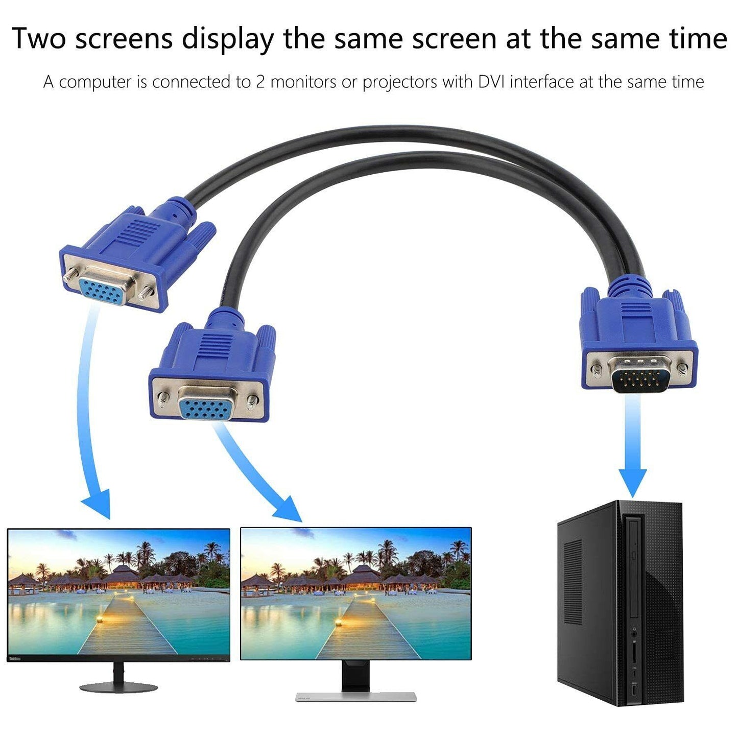1 pc til 2-vejs VGA SVGA skærm Y splitterkabel ledning 15-pin han hun LCD TFT