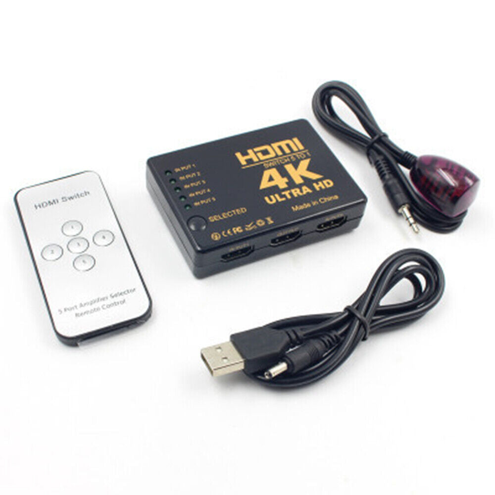 4K HDMI Switch 5 Port Splitter Hub IR fjernbetjening til HDTV - LifafaDenmark Aps