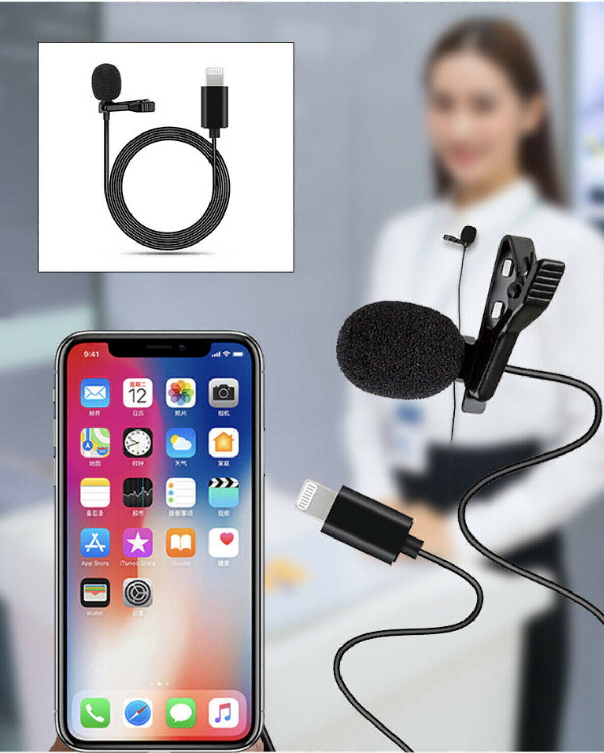 Mini stereomikrofon klip på kondensator til iPhone iPad IOS - LifafaDenmark Aps