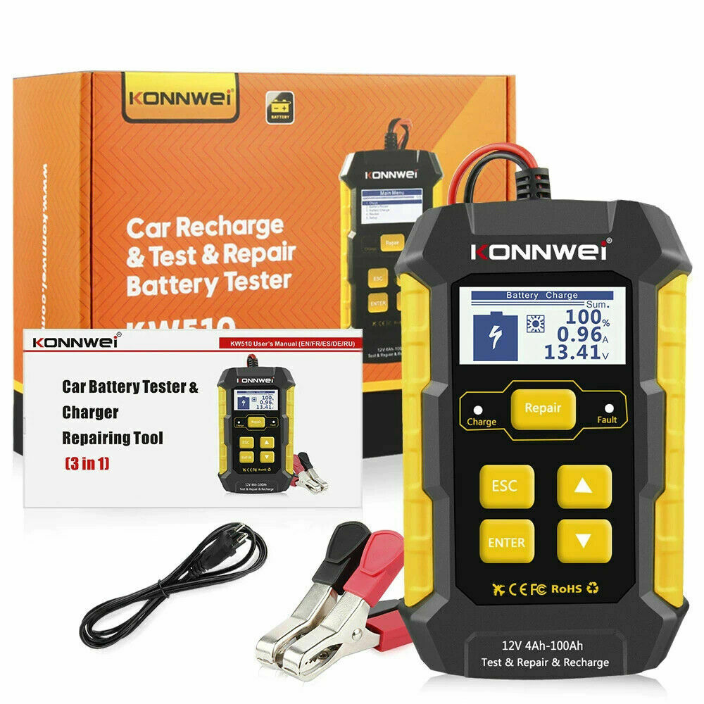 KONNWEI KW510 fuldautomatisk 12V bil 5A batteritester Pulse bilreparationsværktøj