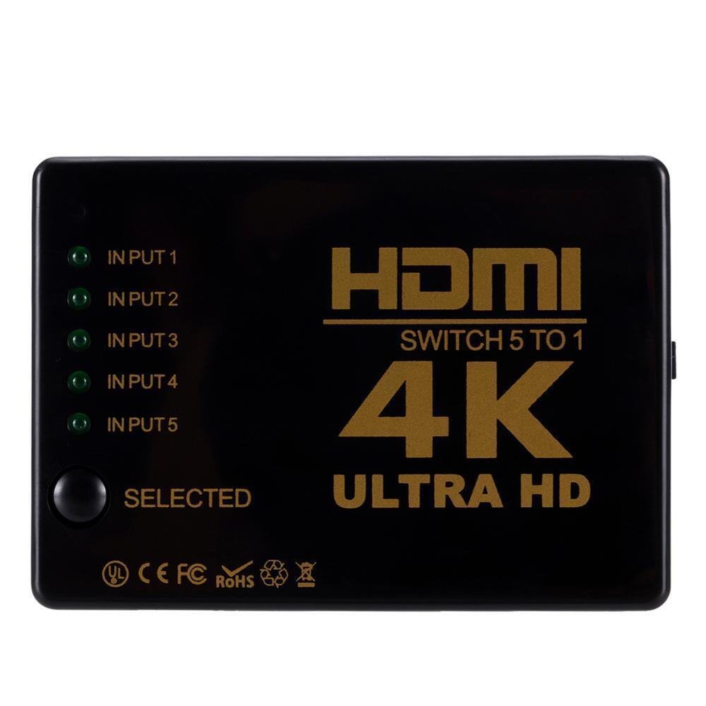 4K HDMI Switch 5 Port Splitter Hub IR fjernbetjening til HDTV