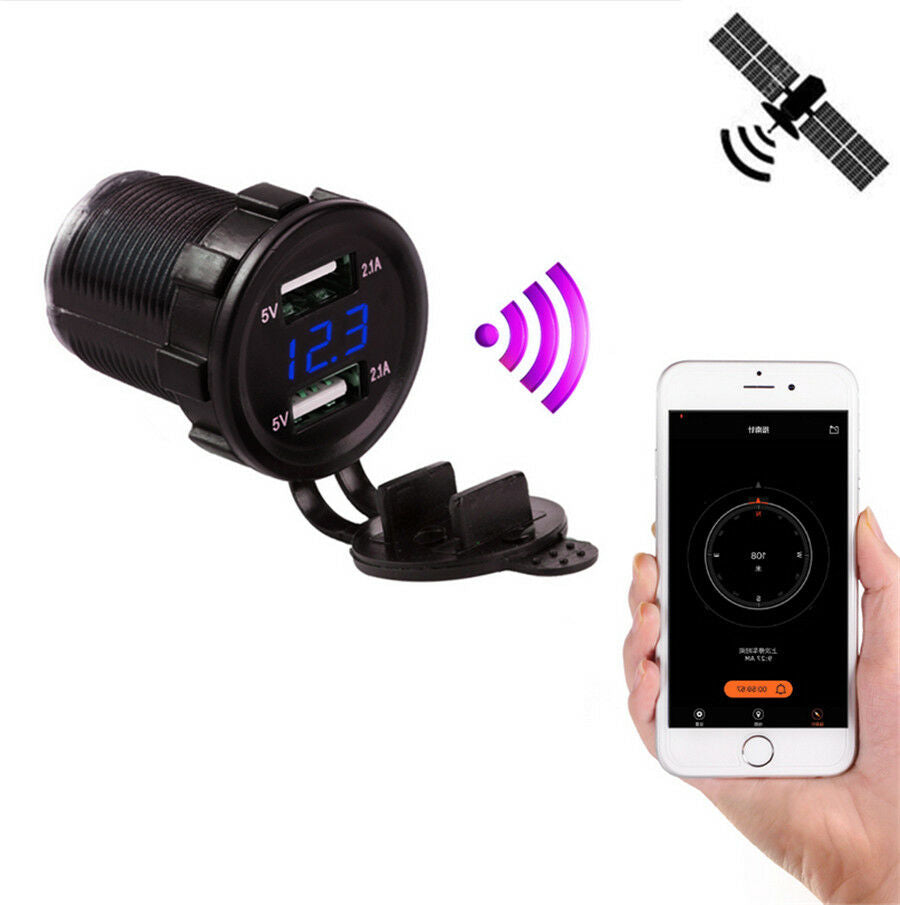 læbe Urskive adjektiv Bil Motorcykel USB Oplader 4.2A GPS Tracker Placering LED Voltmeter me –  Lifafa Denmark