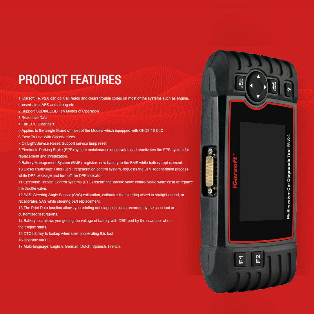 iCarsoft FR V2.0 Diagnostic Scan Tool For Citroen / Peugeot / Renault / Dacia - Lifafa Denmark