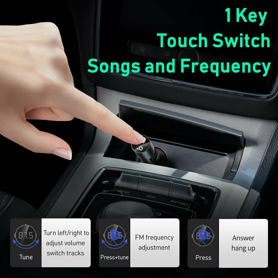Baseus Trådløs Bluetooth FM-sender Billader MP3-afspiller Håndfri opkald - Lifafa Denmark