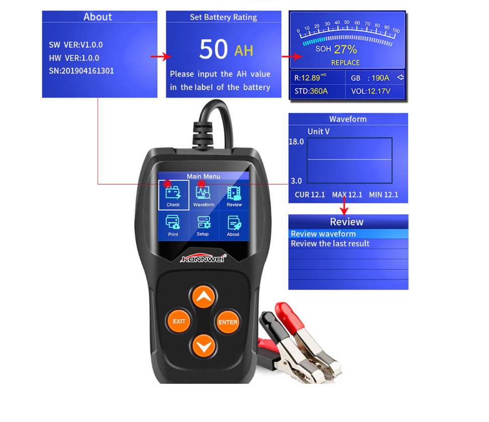 Konnwei KW600 12V Car Battery Tester 100 to 2000CCA 12 Volt Battery tools - Lifafa Denmark