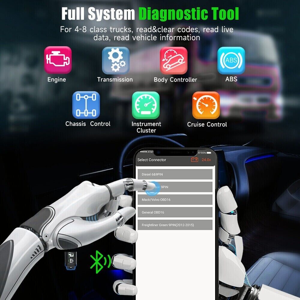 ANCEL HD100 Bluetooth Heavy Duty Lastbil Scanner Alle System Diesel Diagnostic Tool