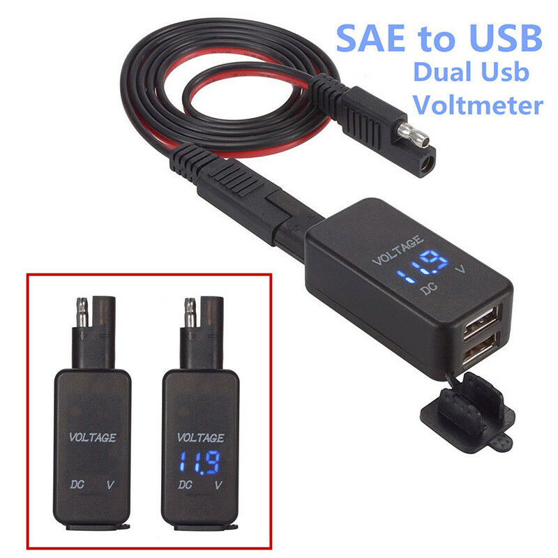 Motorcycle SAE to USB Cable Adaptor Dual USB Port Voltmeter & Cell Phone Charger - Lifafa Denmark