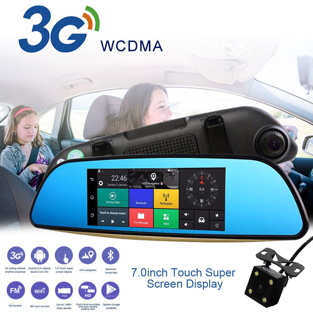 7 '' Android Dual-objektiv Bil bagfra Spejlekamera DVR GPS Dash Cam WIFI - Lifafa Denmark