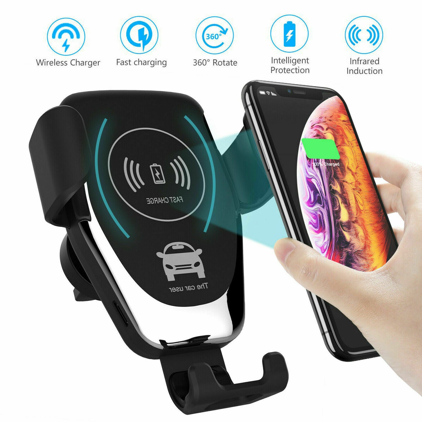 Wireless Charger Car Phone Mount Holder Bracket For iPhone XR XS Samsung S9+ - Lifafa Denmark
