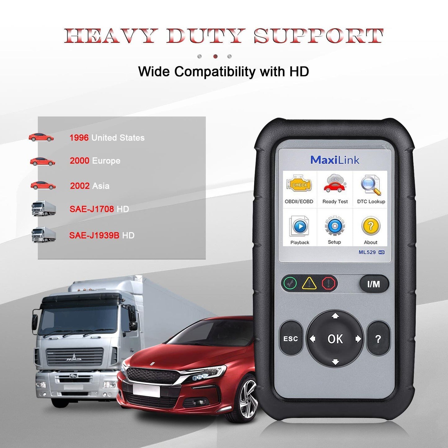 AUTEL MaxiLink ML529HD Heavy Duty kodelæser bil OBD2 scanner lastbiler