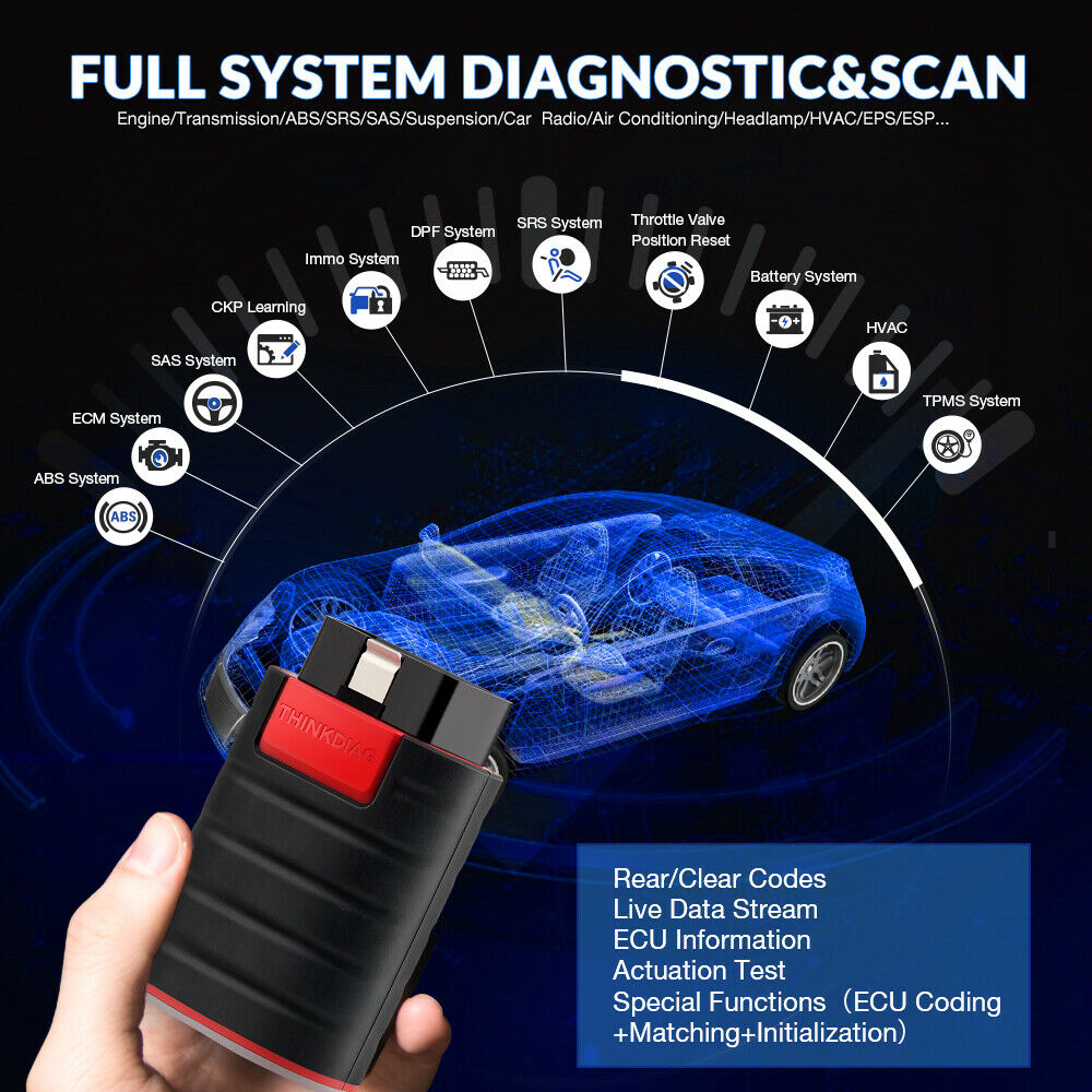 THINKDIAG OBD2 Scanner Bluetooth Car ABS SRS Bidirectional ECU Coding Scan Tool - LifafaDenmark Aps