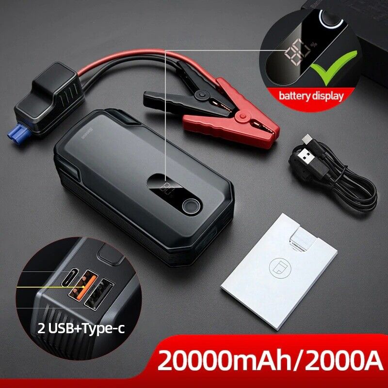 Baseus 20000mAh Bil Jump Starter Power Bank 2000A Bil Batterioplader Auto - LifafaDenmark Aps