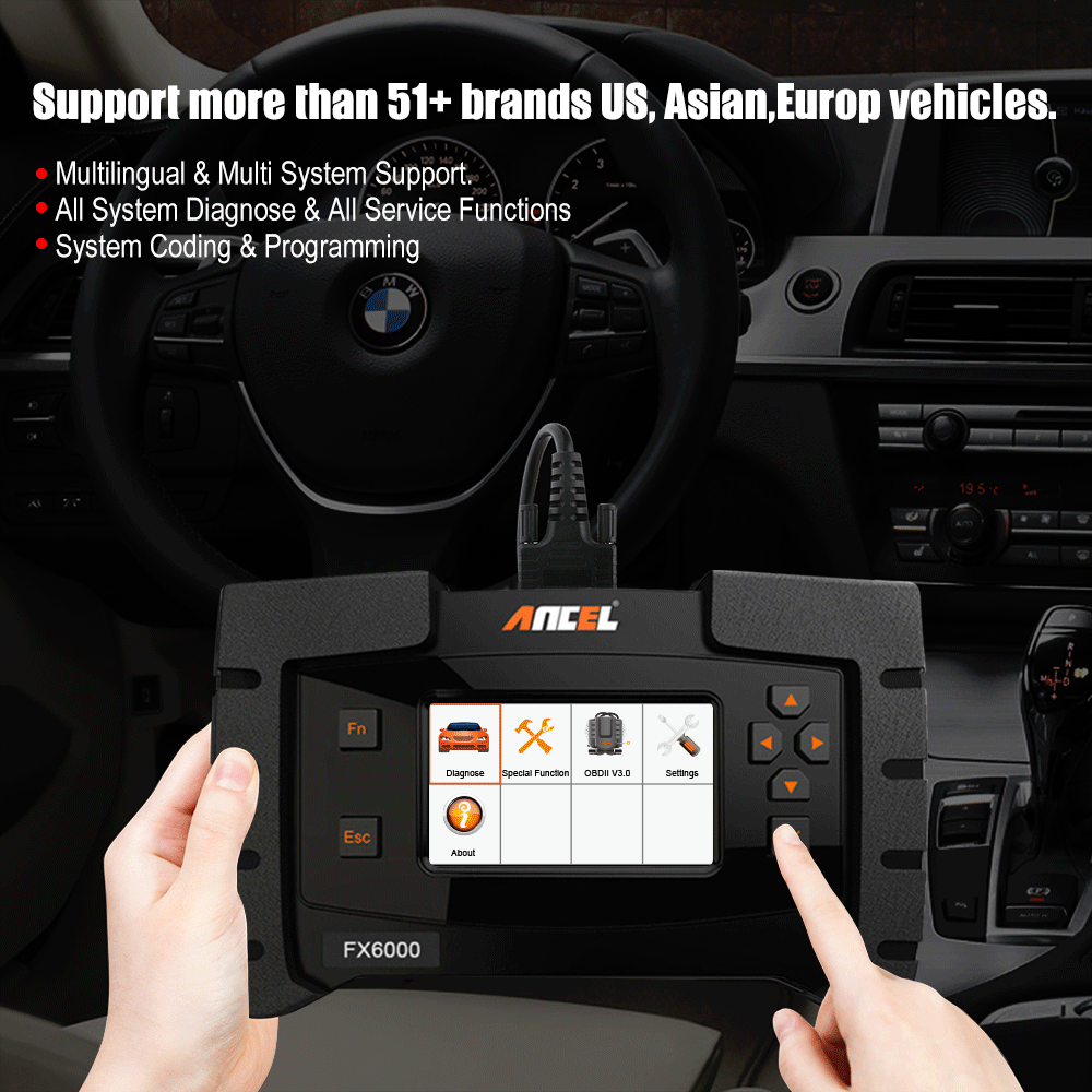 ANCEL FX6000 Full System ABS Airbag SAS EPB DPF Oil Reset OBD2 Diagnostic Tool - LifafaDenmark Aps