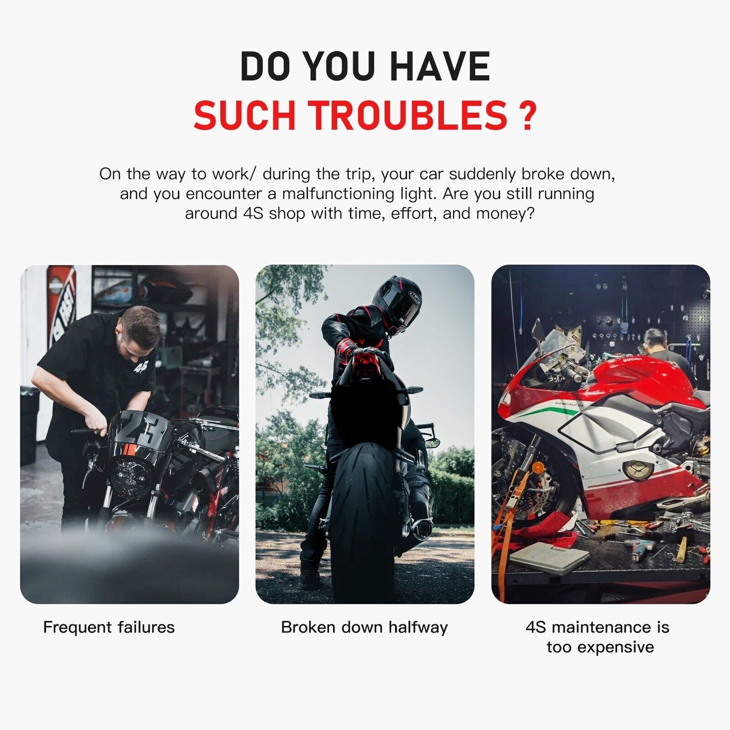 OBD2 Motorcycle Scanner Diagnostic Code Reader M100-Pro universal komplet kabelsæt - LifafaDenmark Aps