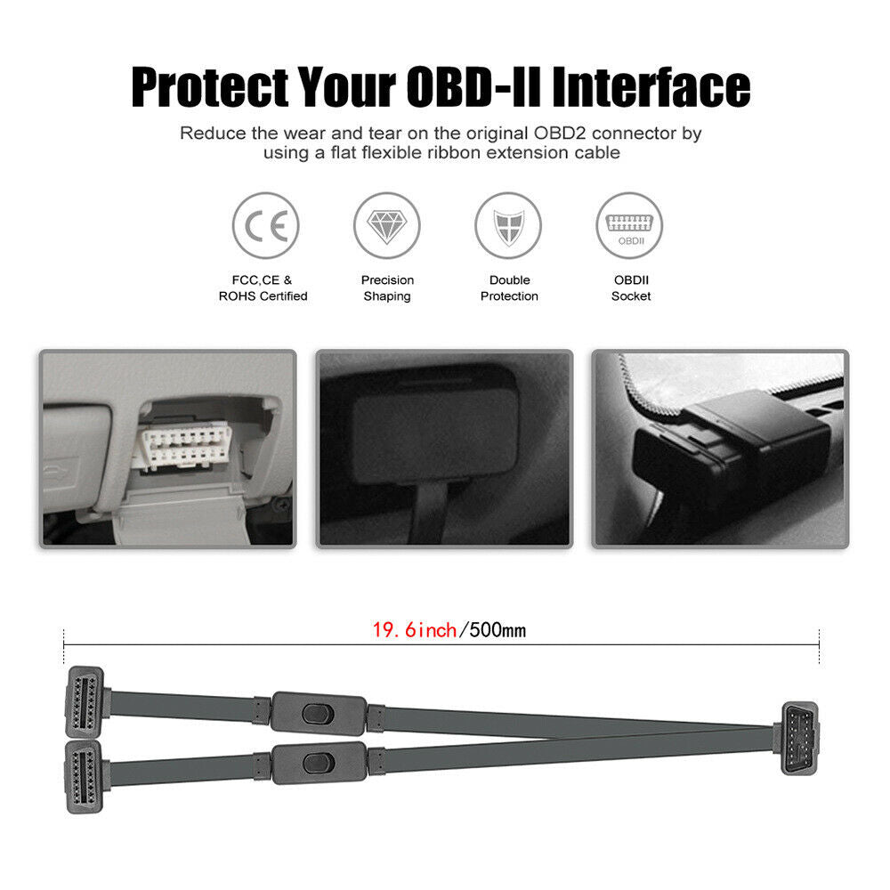 1 IN 2 Konverteret 16Pin tilsluttet kabel OBD2 fladt forlængerkabel med switch - Lifafa Denmark