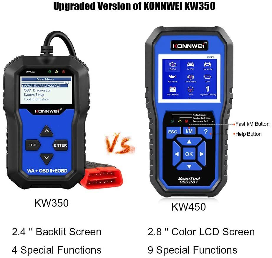 KONNWEI KW450 All System OBD2-scanner med 9 special funktioner til VAG-biler - LifafaDenmark Aps