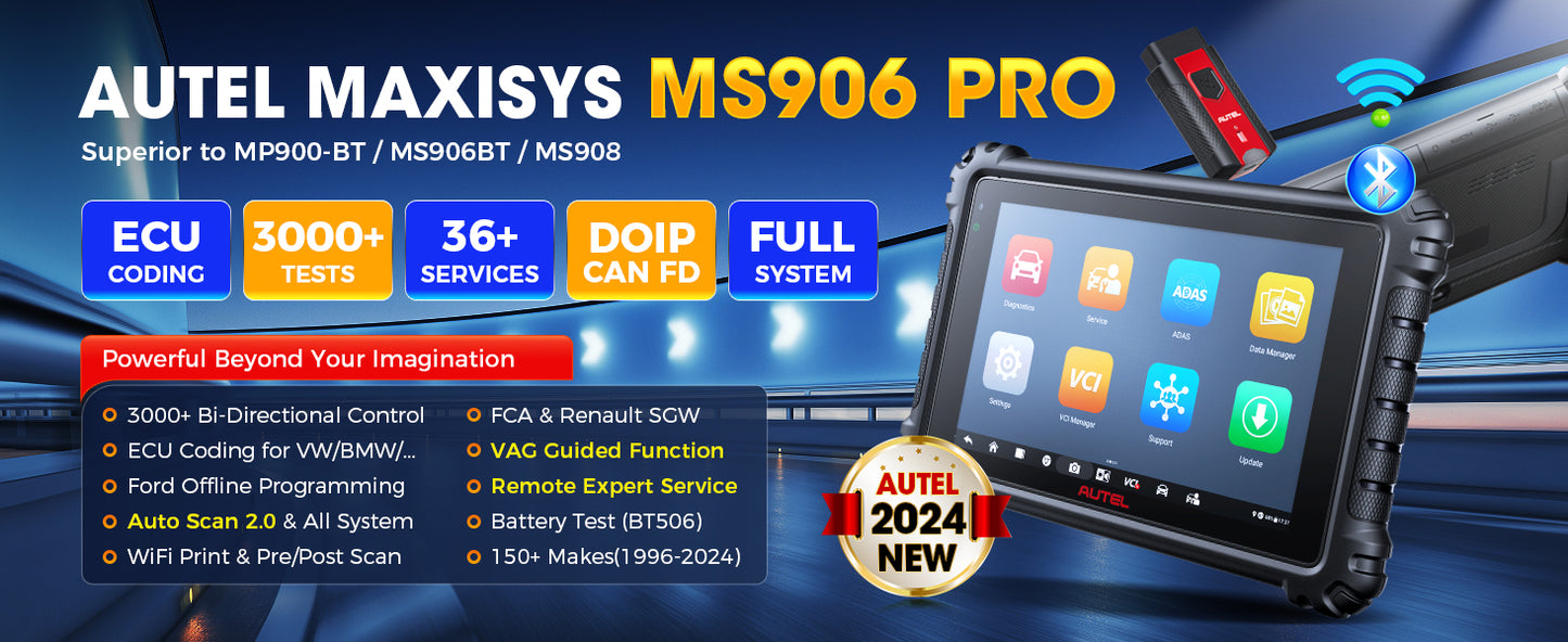 Autel MaxiSys MS906Pro Scan Tool CAN FD & DoIP, ECU Coding, 36+ Services, 3000+Active Test, All System Diagnosis, FCA SGW, Auto Scan 2