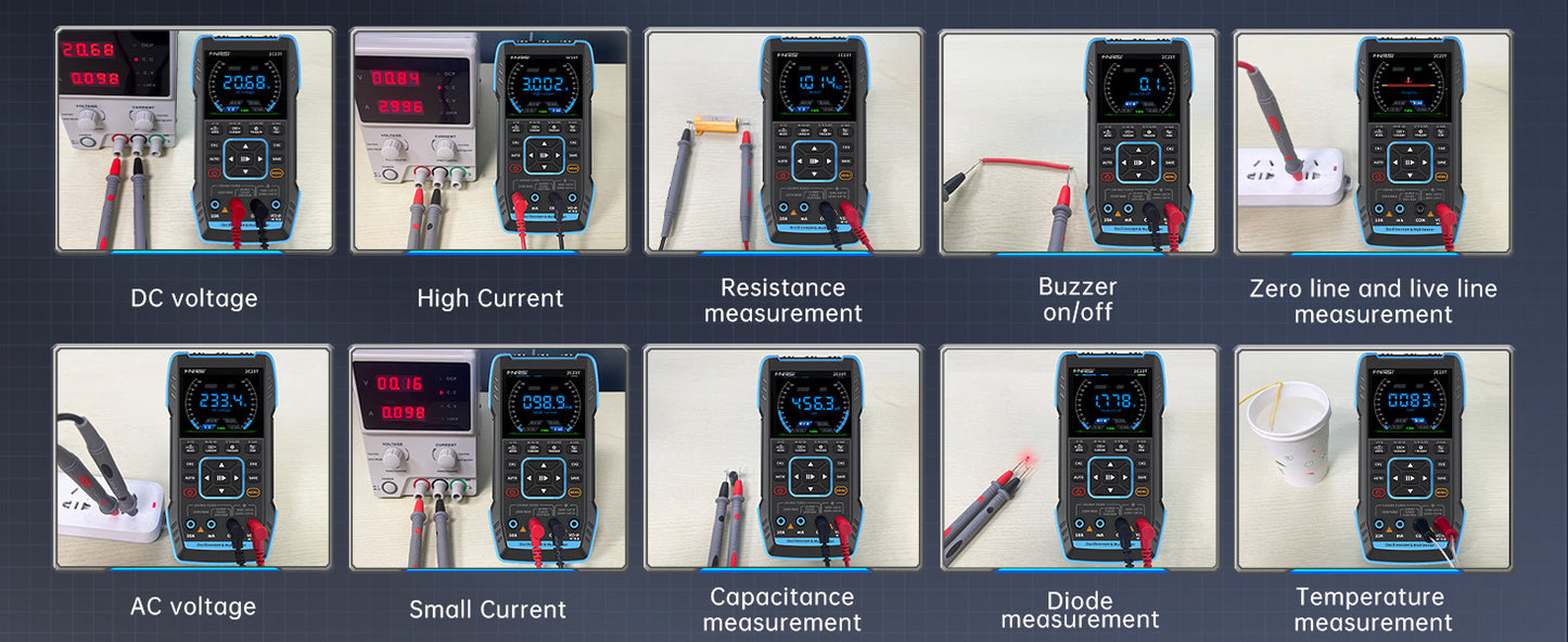 To-kanals 3-i-1 Digital Oscilloskop Multimeter Dual CH Function Signal Generator