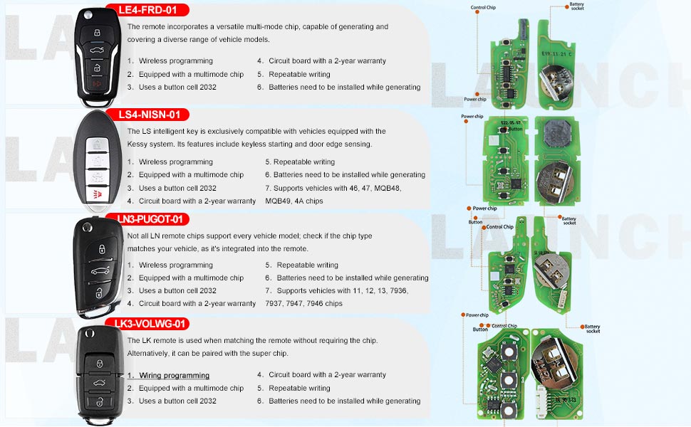 LAUNCH X431 Key Programmer med Super Chip og 4 sæt Smart Keys