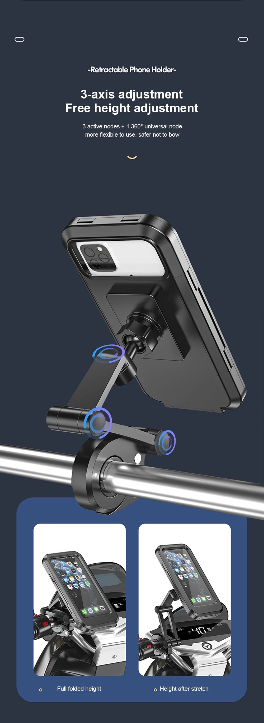 Vandtæt Motorcykel Cykel Mobiltelefon Holder Support Universal Cykel GPS 360° Drejelig Justerbar - LifafaDenmark Aps