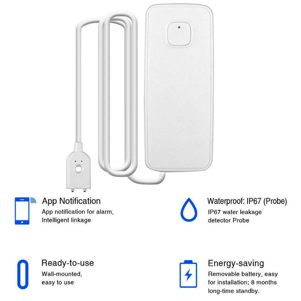WIFI IP Vand lækage Overløbs advarsels sensor Alarm Oversvømmelses lækage detektor + TUYA APP - LifafaDenmark Aps