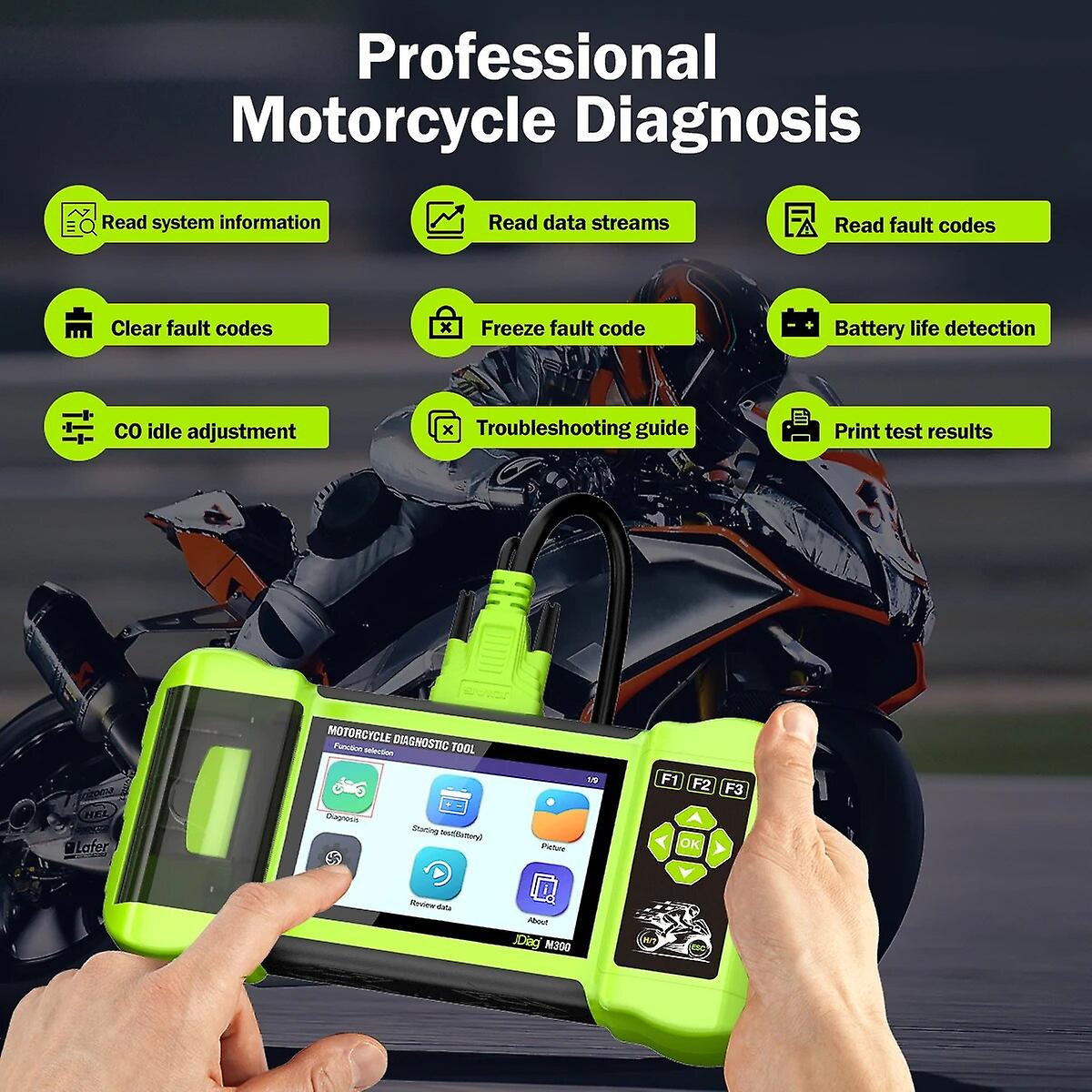 JDiag M300 motorcykel obd 2 scanner batteri tester ABS, TPMS,  Ryd fejlkode til BMW Ducati Harley Honda Yamaha