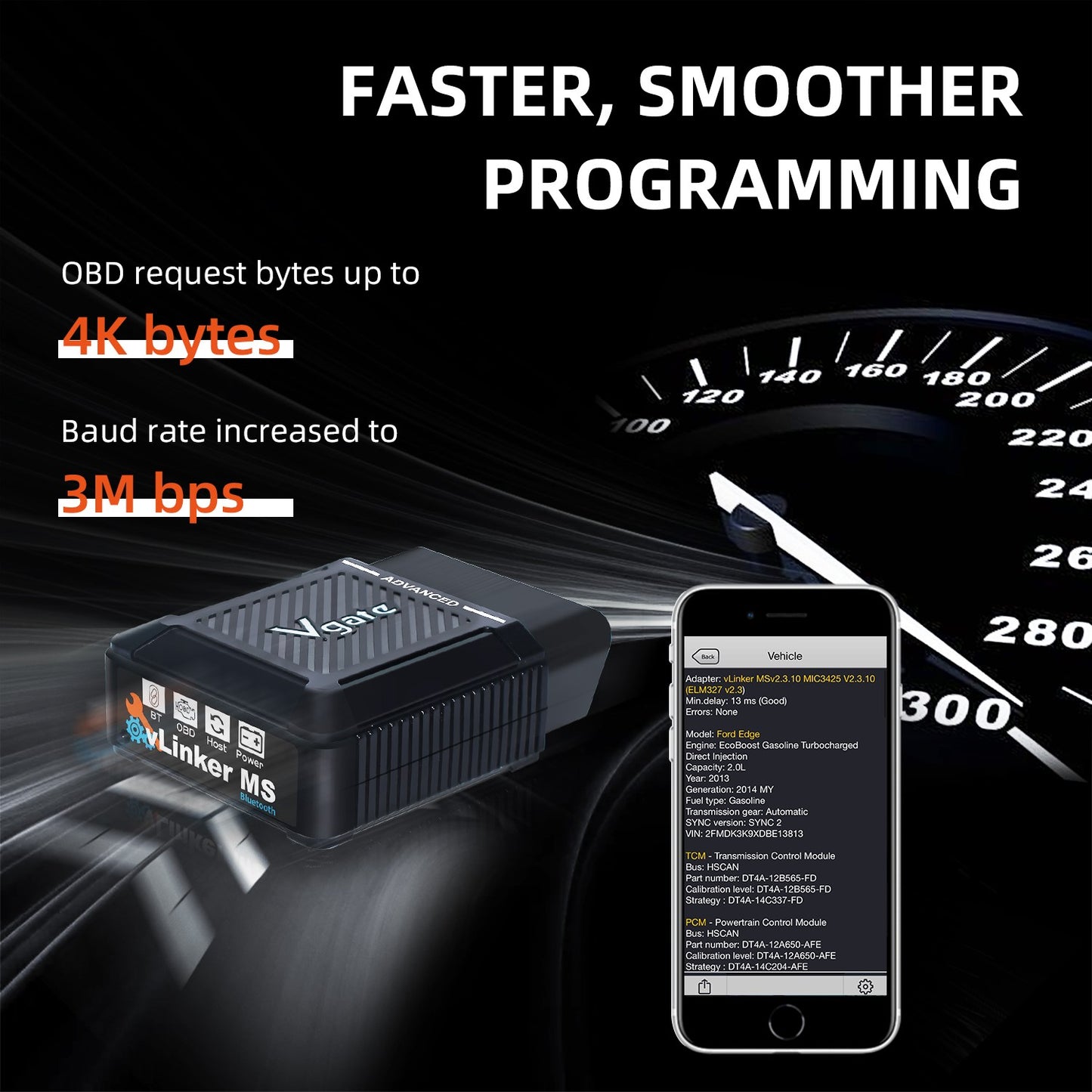 Vgate vLinker MS Bluetooth OBD2 til iPhoneiOS, Android og Windows, understøtter flere CAN-protokoller (GMLAN, MS CAN, CH CAN, LS CAN)